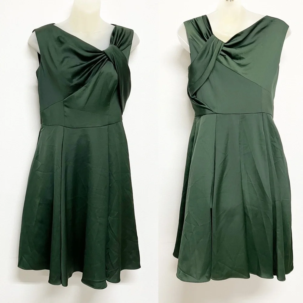 Gal Meets Glam Collection Evergreen Satin Noelle Twist Neck Dress Sz 4P - Picture 2 of 10